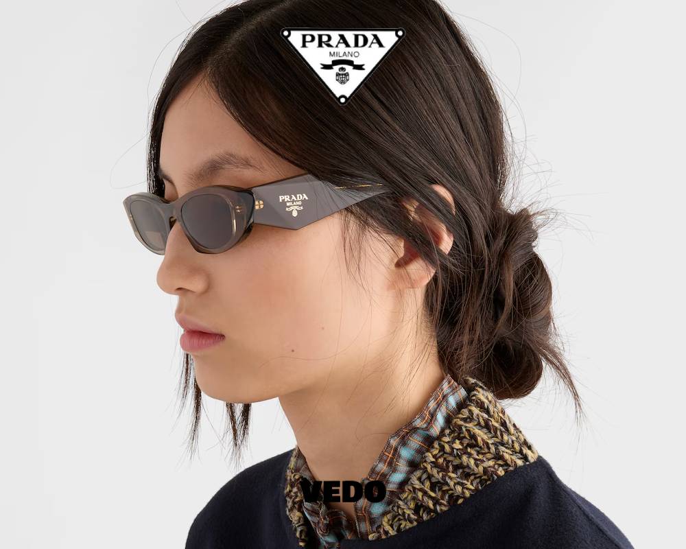 Prada SPR B16 Acetate Sunglasses rectangular pointed brown
