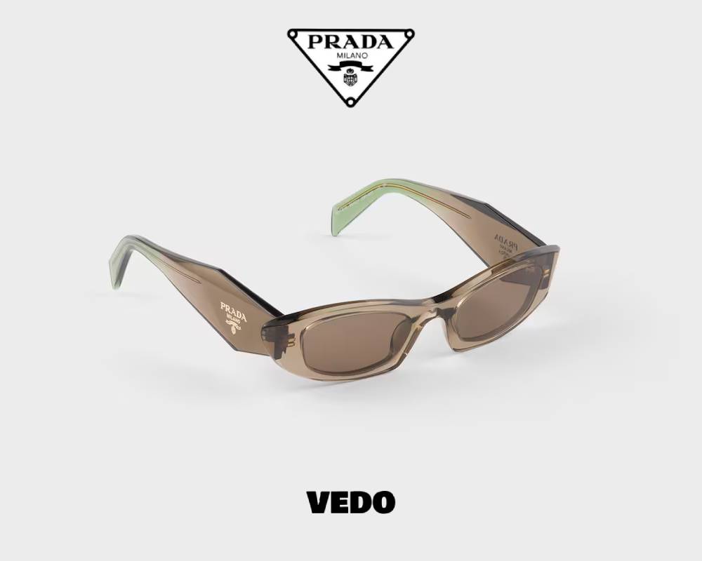 Prada SPR B16 Acetate Sunglasses rectangular pointed brown