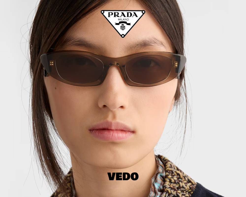Prada SPR B16 Acetate Sunglasses rectangular pointed brown