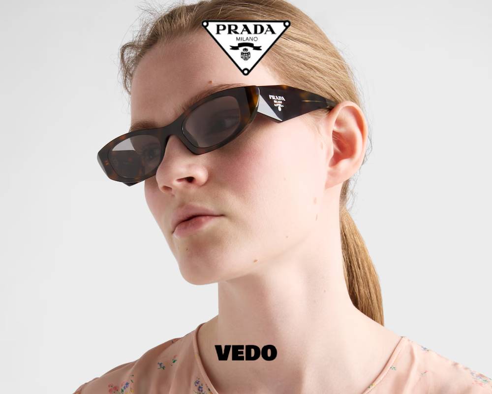 Prada SPR B16 Acetate Sunglasses rectangular pointed brown havana