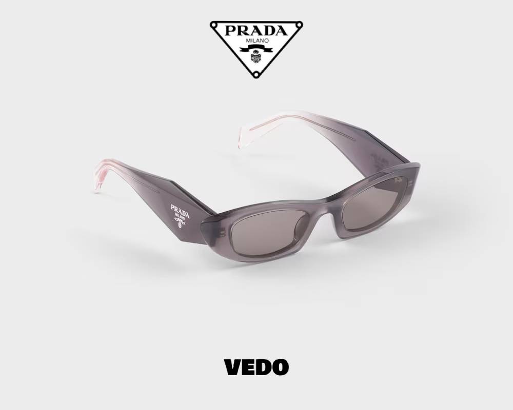 Prada SPR B16 Acetate Sunglasses rectangular pointed grey