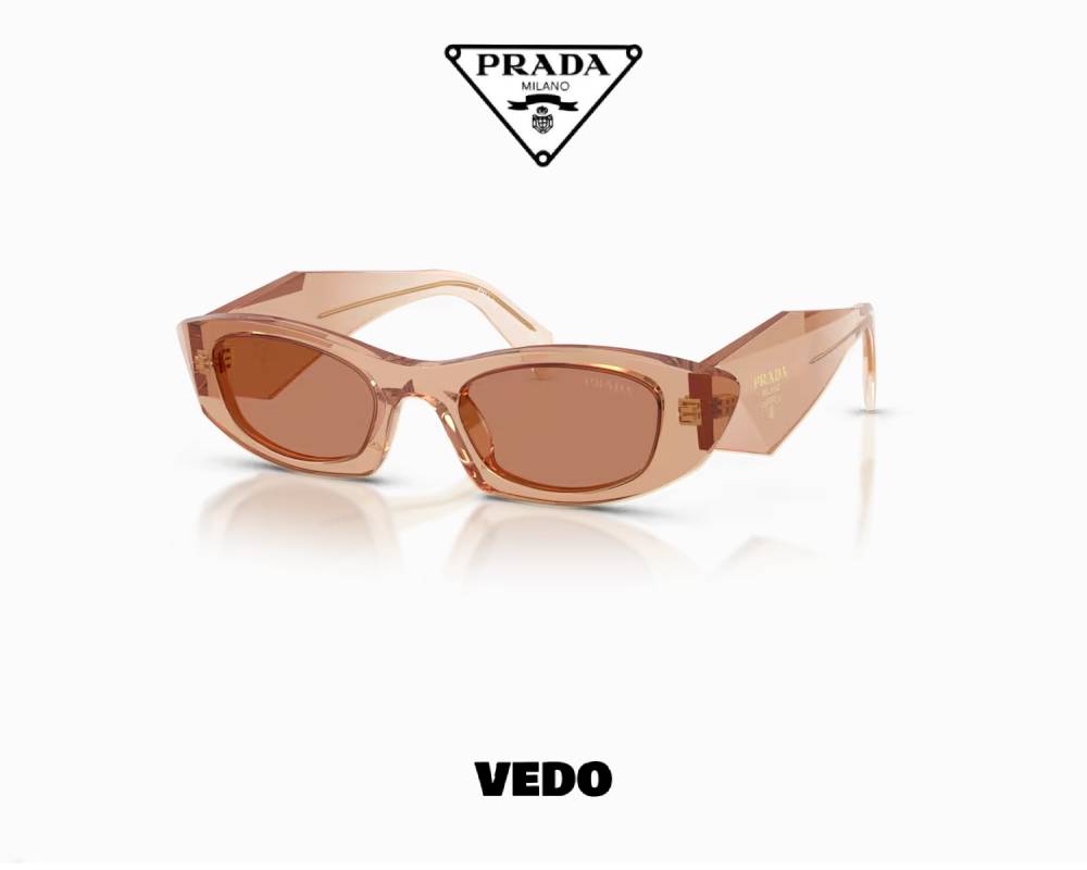 Prada SPR B16 Acetate Sunglasses rectangular pointed orange