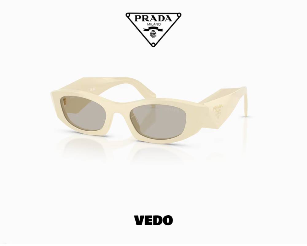 Prada SPR B16 Acetate Sunglasses rectangular pointed white