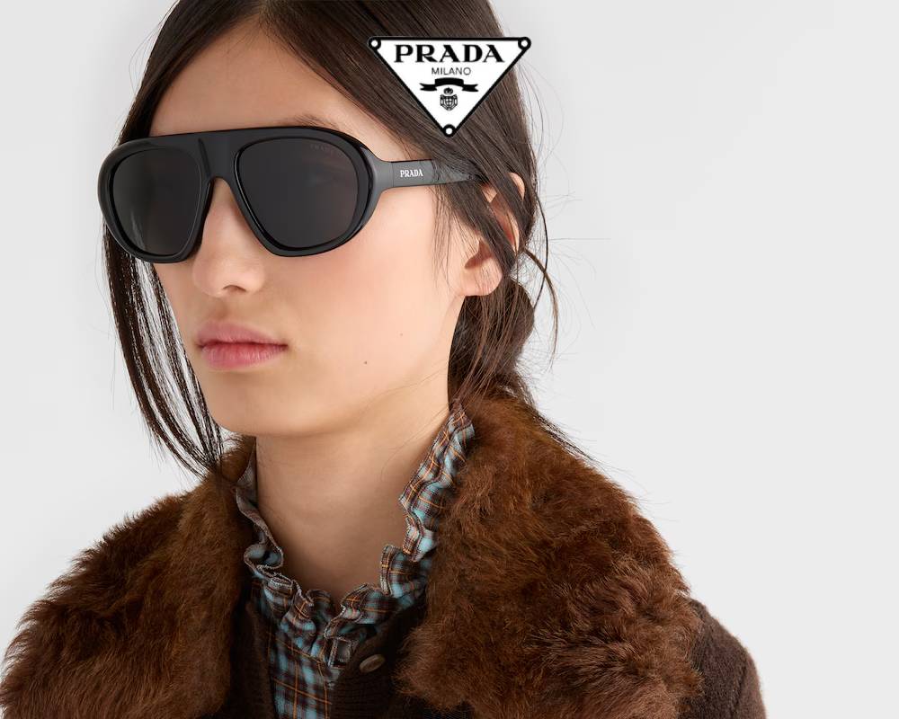 Prada SPR C05 Oversized Pilot Acetate Sunglasses black