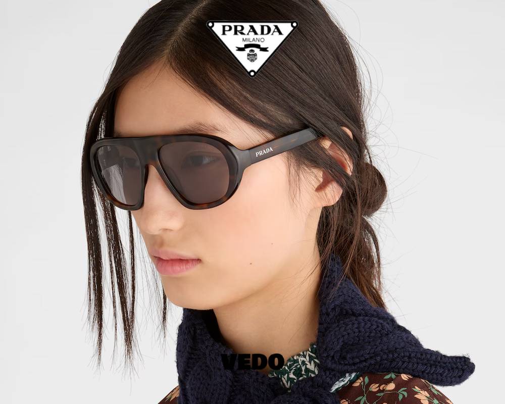 Prada SPR C05 Oversized Pilot Acetate Sunglasses brown havana