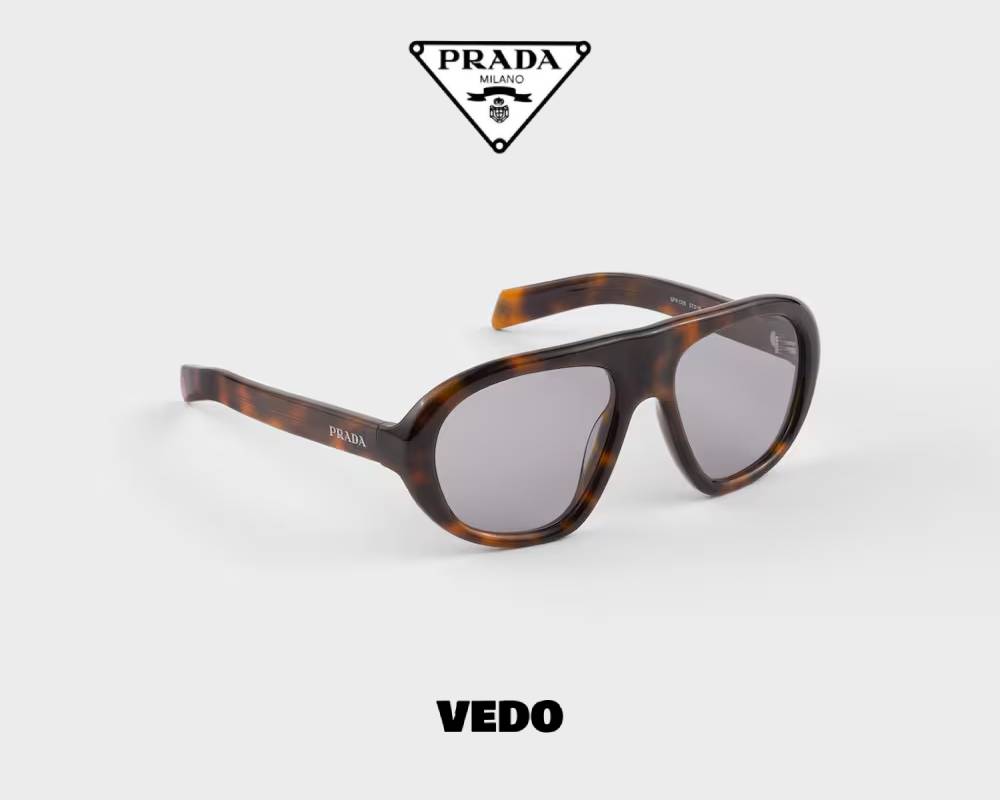Prada SPR C05 Oversized Pilot Acetate Sunglasses brown havana