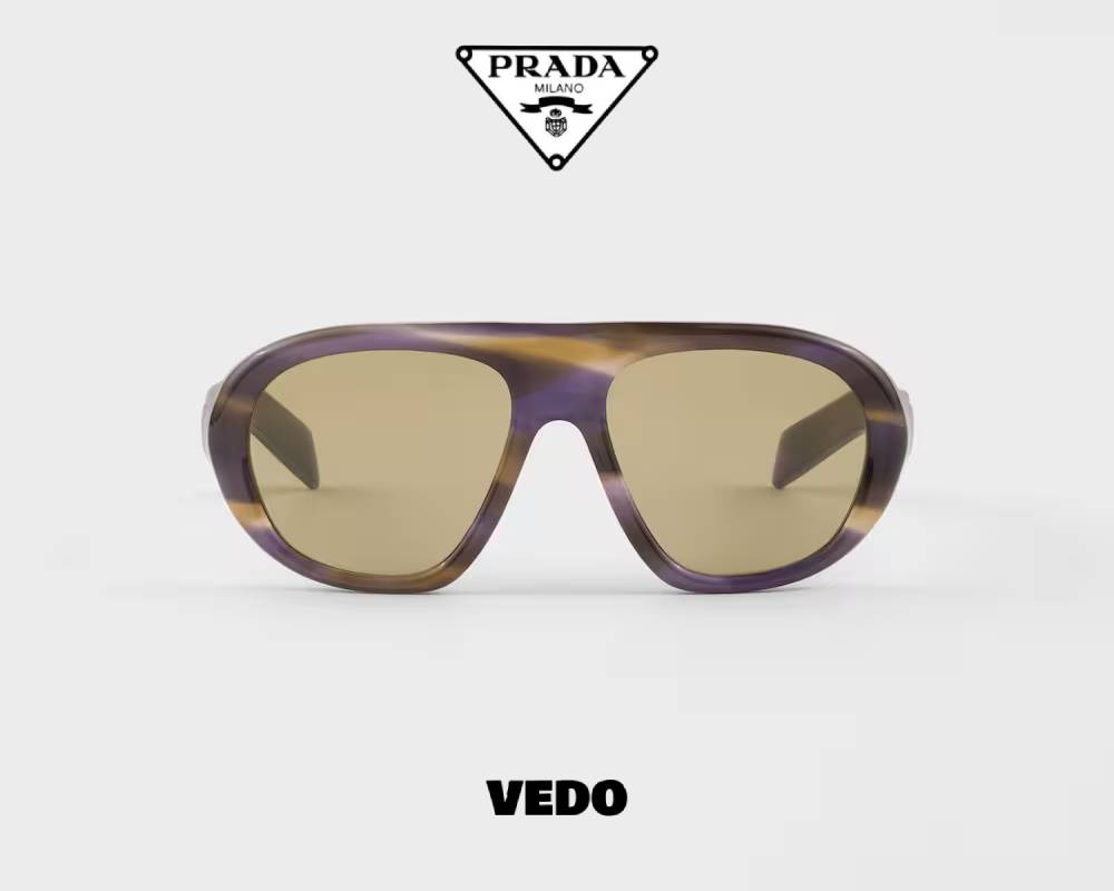 Prada SPR C05 Oversized Pilot Acetate Sunglasses striped havana
