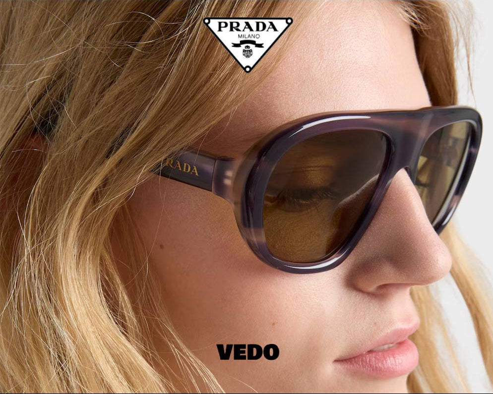 Prada SPR C05 Oversized Pilot Acetate Sunglasses striped havana