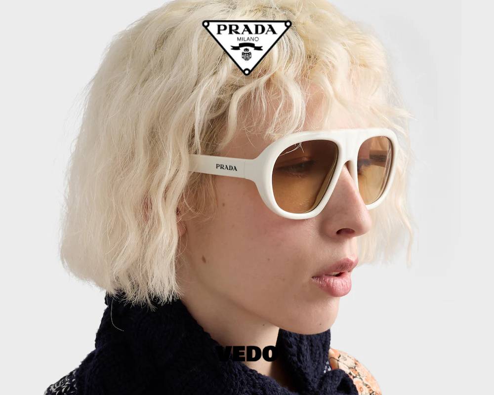 Prada SPR C05 Oversized Pilot Acetate Sunglasses white