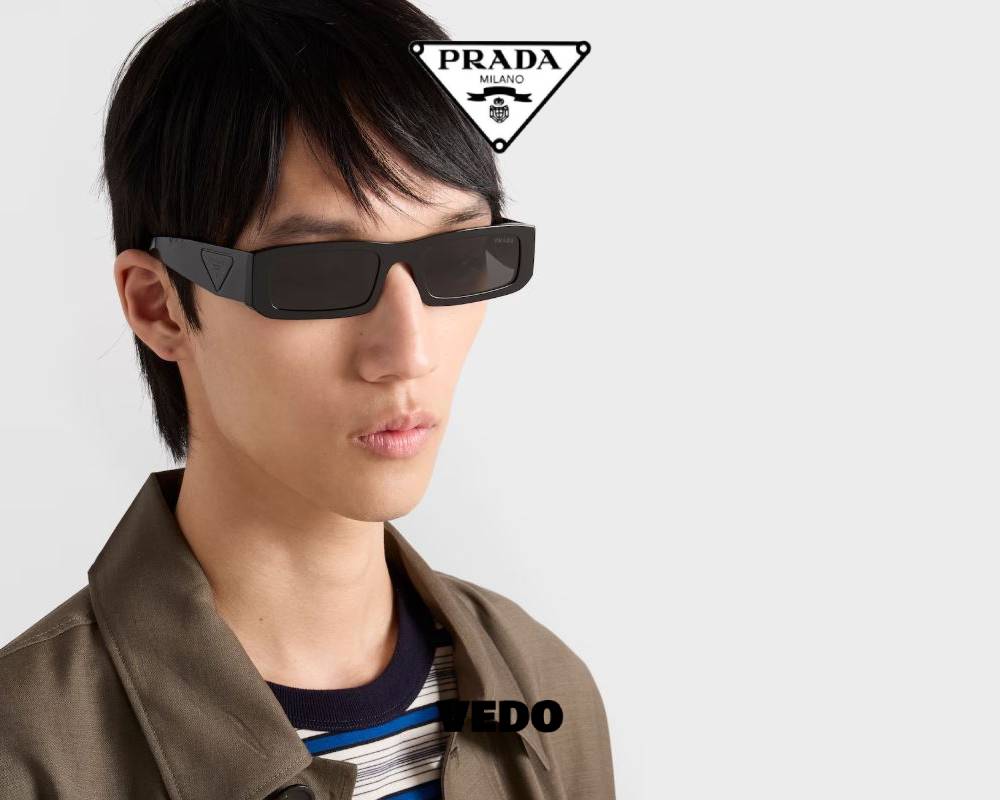 Prada SPR D09 Low Profile Rectangular Sunglasses vedosunglasses.com black 