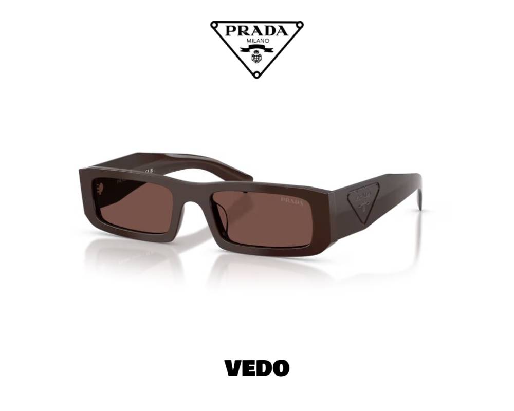 Prada SPR D09 Low Profile Rectangular Sunglasses vedosunglasses.com cigar brown