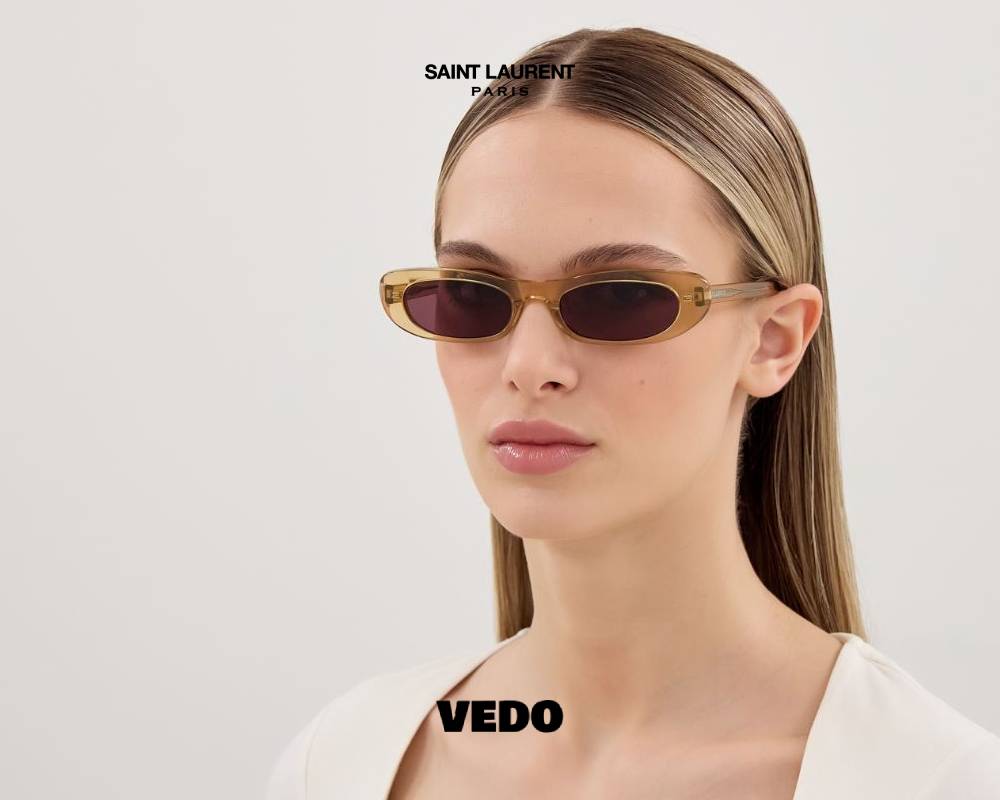 Saint Laurent SL 557 Slim Rectangular Sunglasses crystal brown