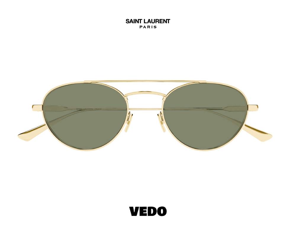 Saint Laurent SL 97 Titanium Round Aviator Sunglasses gold
