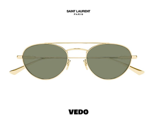 Saint Laurent SL 97 Titanium Round Aviator Sunglasses gold