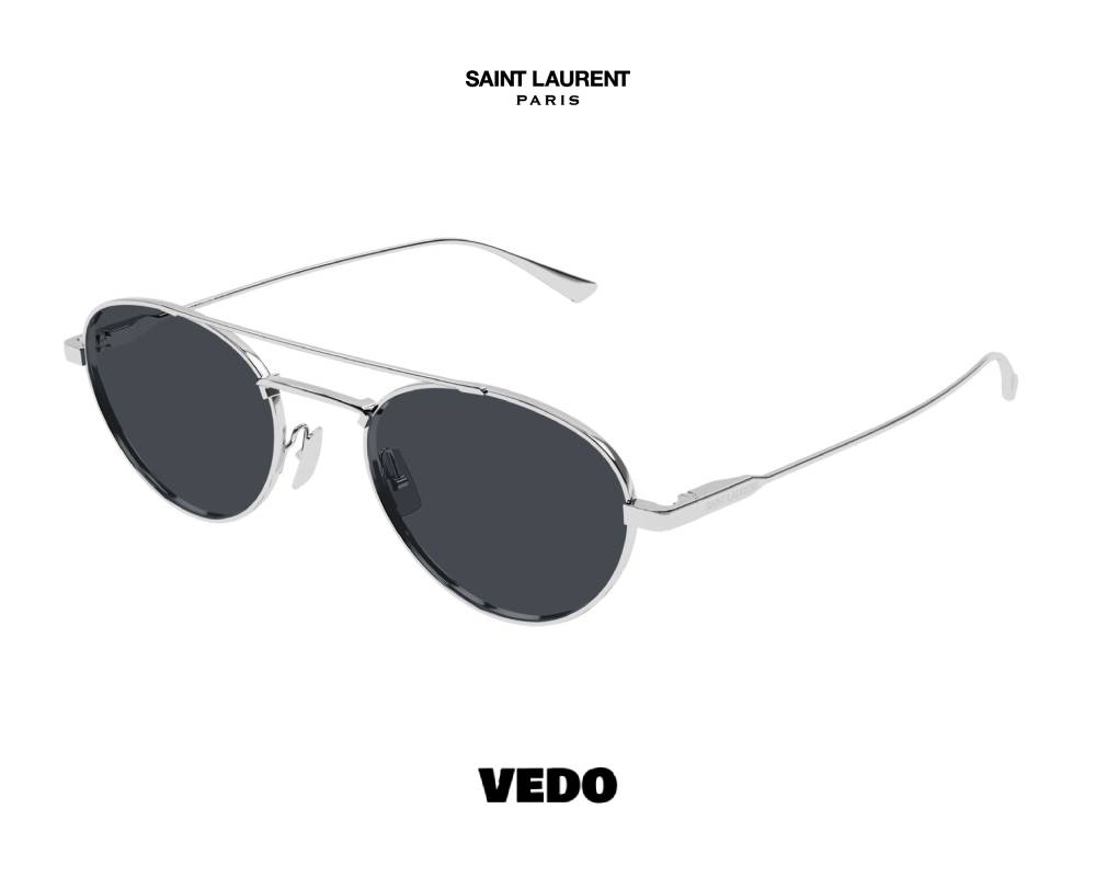 Saint Laurent SL 97 Titanium Round Aviator Sunglasses silver