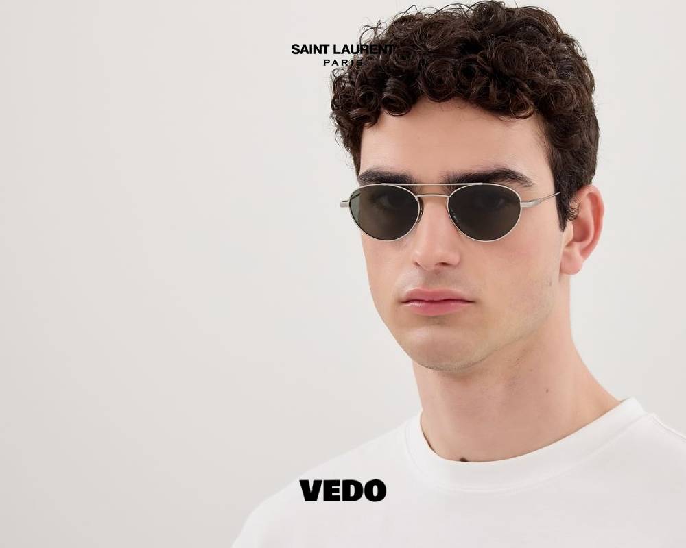 Saint Laurent SL 97 Titanium Round Aviator Sunglasses silver