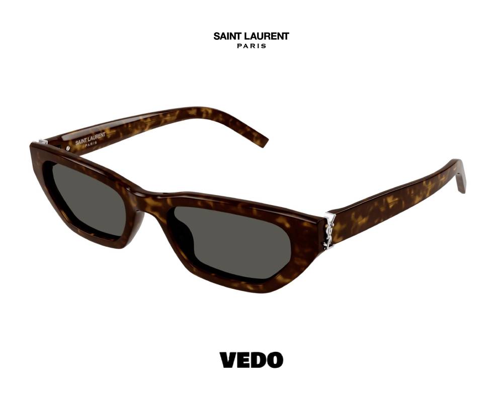 Saint Laurent SL M126 Sunglasses Narrow Rectangular Cat-Eye brown havana