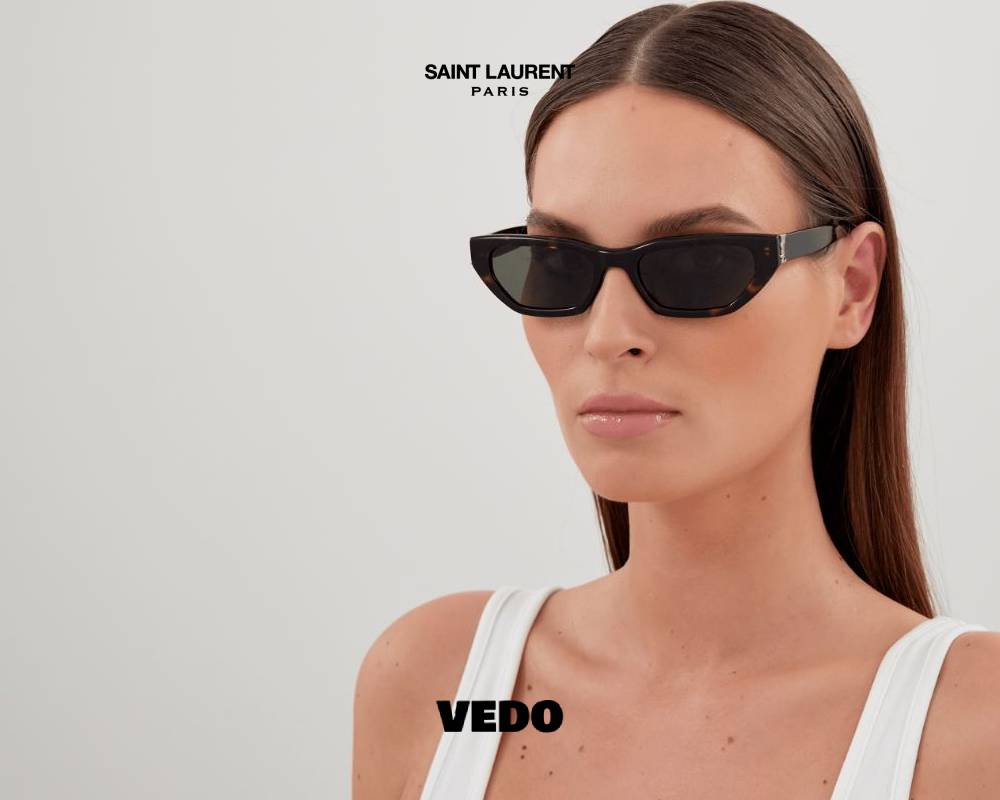 Saint Laurent SL M126 Sunglasses Narrow Rectangular Cat-Eye brown havana