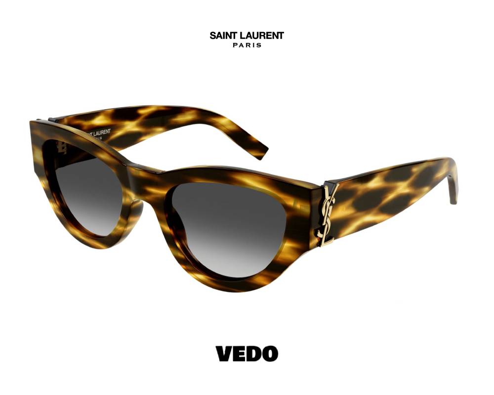Saint Laurent YSL M94 Bold Cat-Eye Sunglasses striped havana