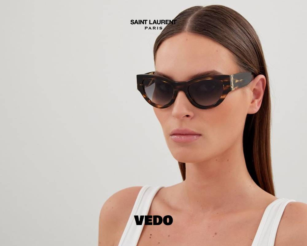 Saint Laurent YSL M94 Bold Cat-Eye Sunglasses striped havana