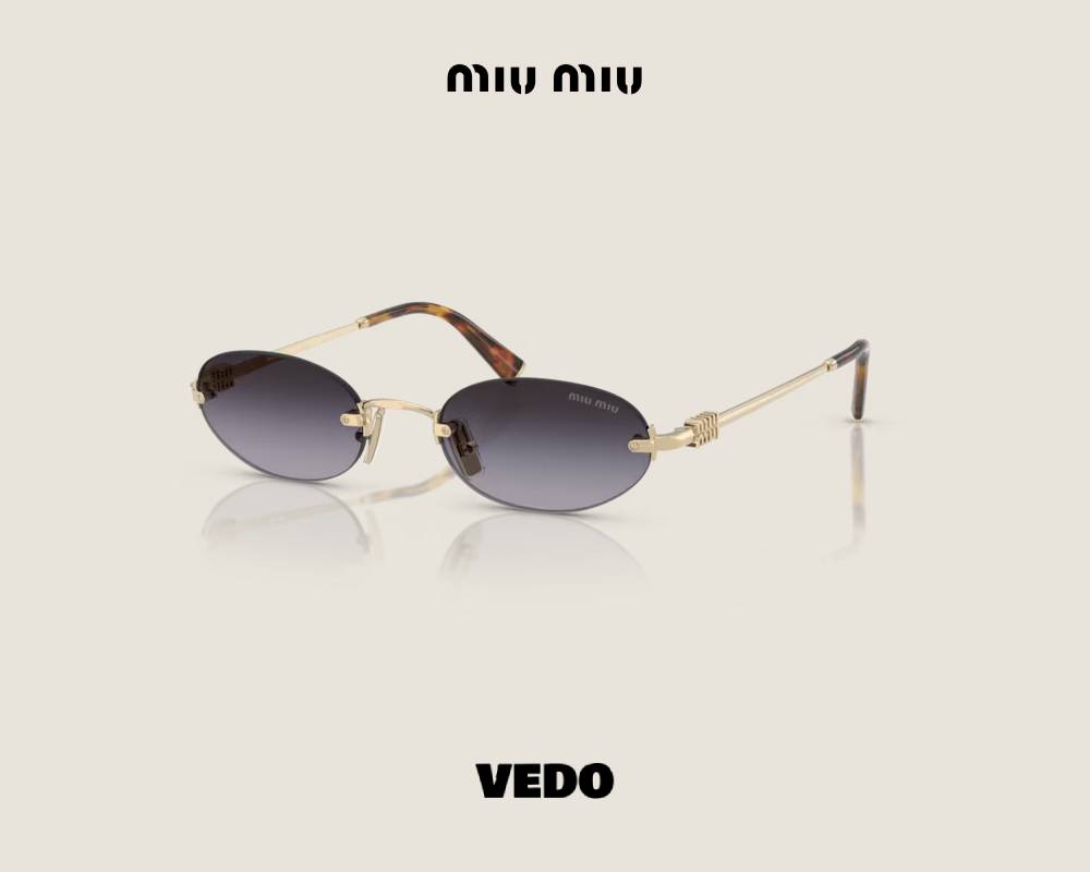 glasant Miu Miu SMU A54 Oval Metal Sunglasses gold grey gradient