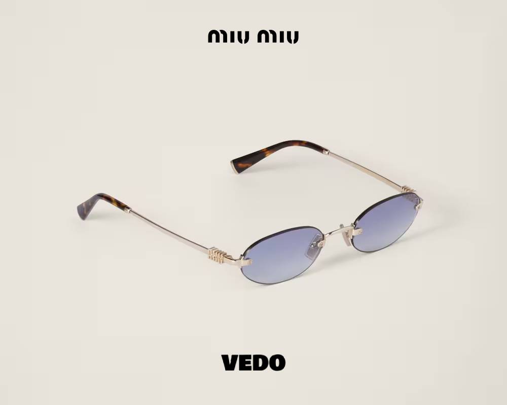 glasant Miu Miu SMU A54 Oval Metal Sunglasses gold light blue