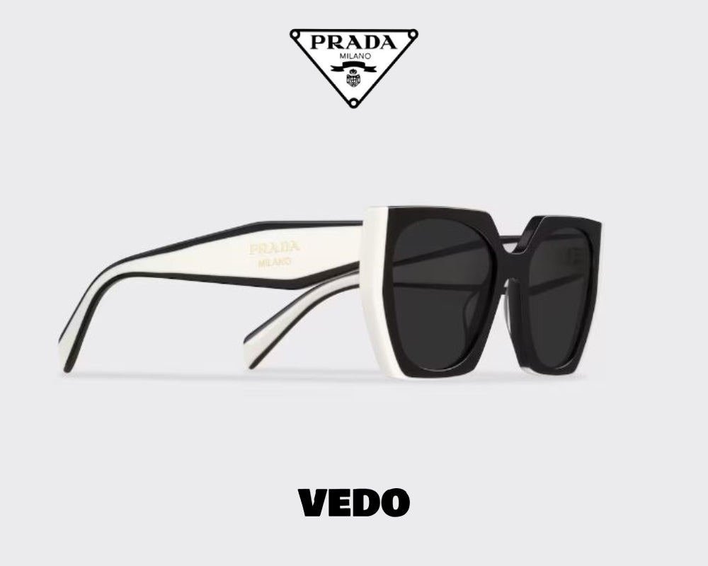 Hexagon cat eye design sunglasses PRADA 15W vedosunglasses.com black and white