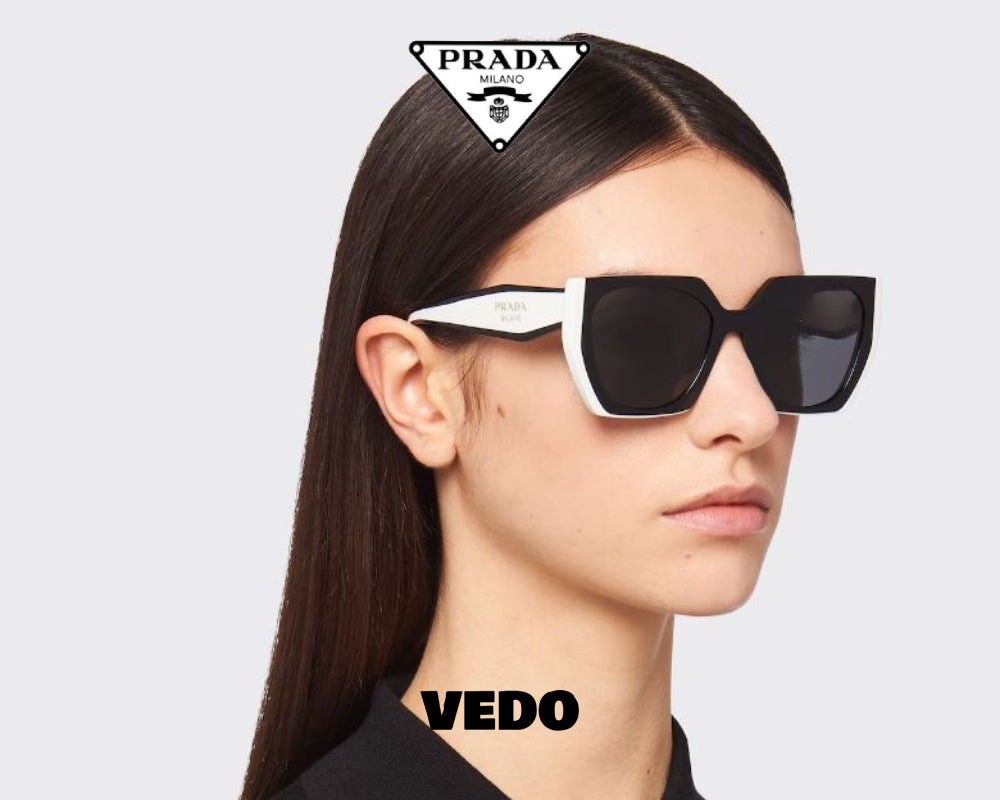 Hexagon cat eye design sunglasses PRADA 15W vedosunglasses.com black and white