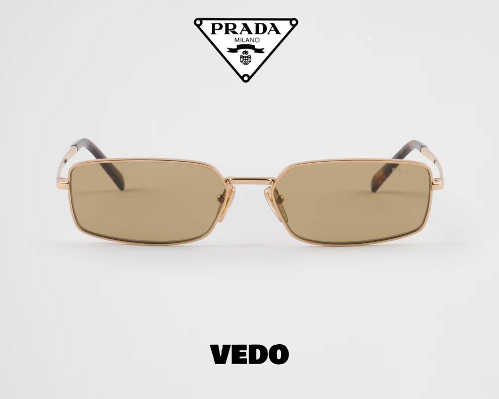 Gold metal rectangular sunglasses PRADA A60S vedosunglasses green