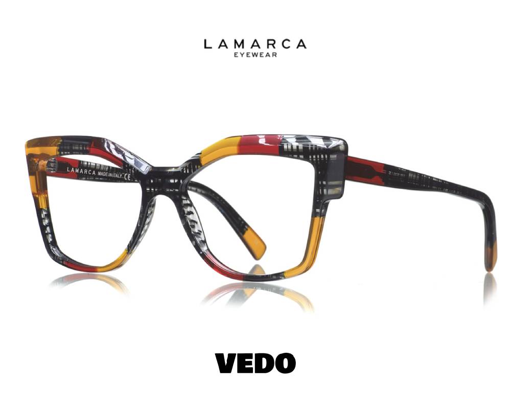 Squared cat eye eyeglasses LAMARCA Mosaico 148 vedosunglasses red brown