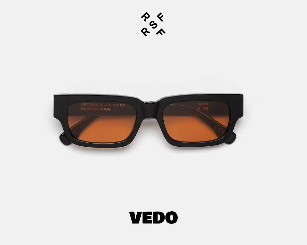 Rectangular vintage shape sunglasses Retrosuperfuture ROMA vedosunglasses black orange