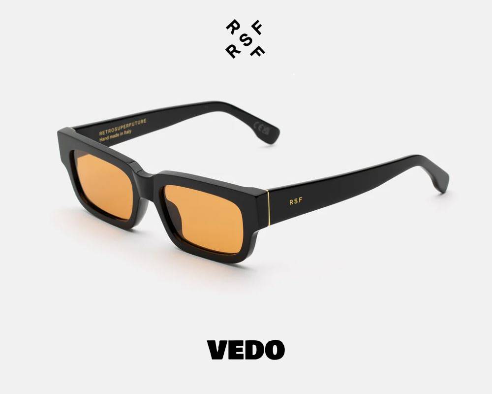 Rectangular vintage shape sunglasses Retrosuperfuture ROMA vedosunglasses black orange