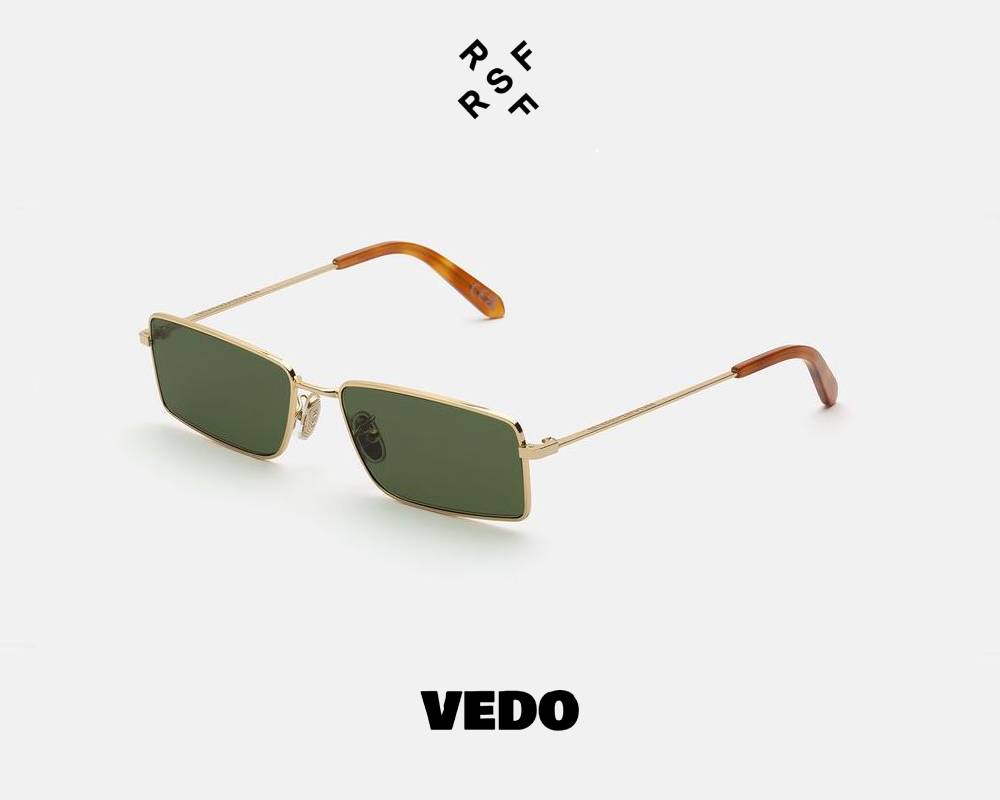 Minimal metal rectangular Retrosuperfuture RSF CHOPPER sunglasses vedosunglasses gold green